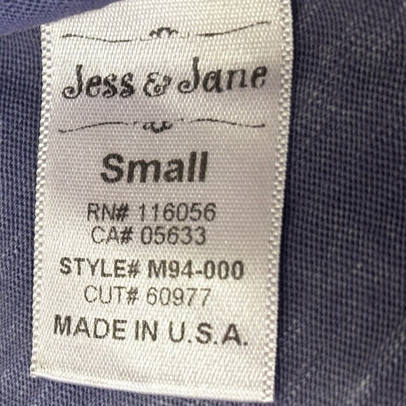 Jess & Jane Blue Gray Floral Art Top Small Cotton Raw Hem Pocket Boho USA - Picture 6 of 8